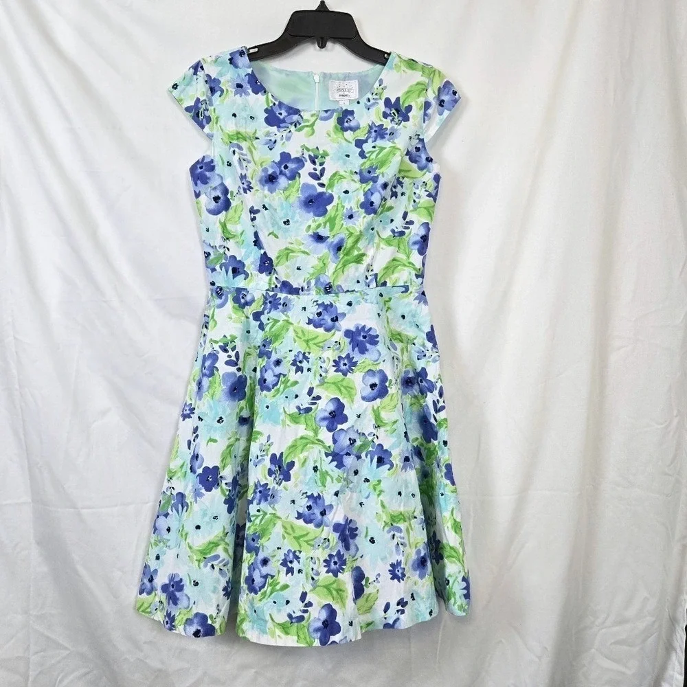 Gymboree Womens Blue Garden Floral‎ Cap Sleeve Fit & Flare Mom Dress 4 Cottage